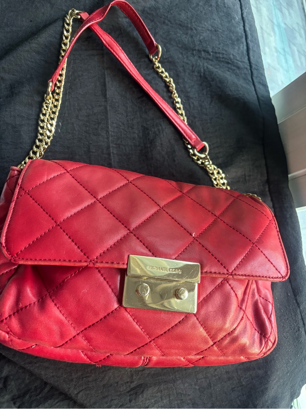 Michael Kors Red Quilted Leather Crossbody with Gold Chain